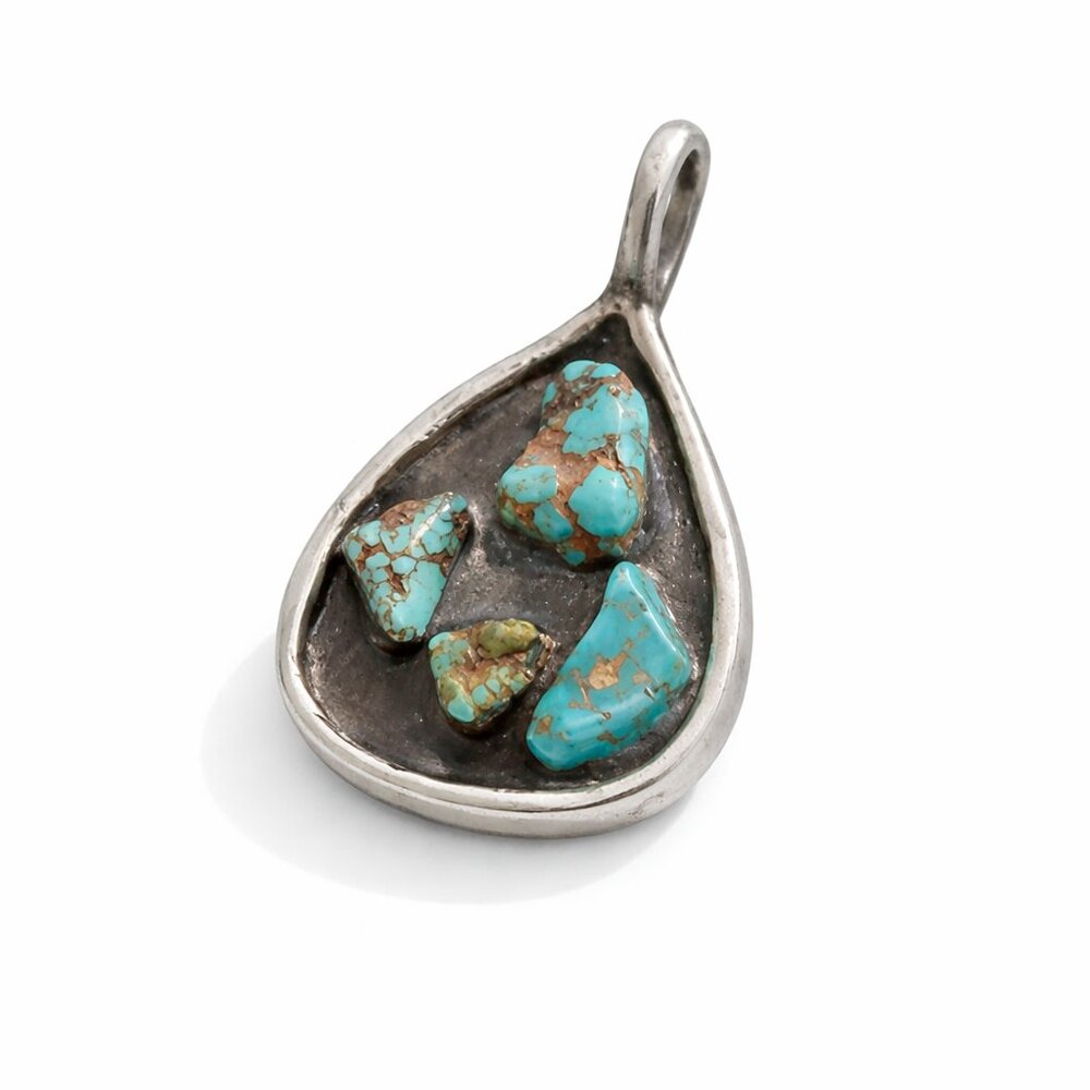 Signed AE 925 Sterling Silver Turquoise Nugget Pendant Artisan Southwestern